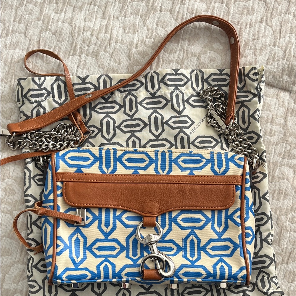 Rebecca Minkoff Tan and Blue Geometric Crossbody Bag